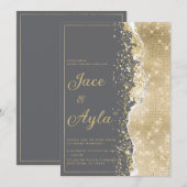 Invitation Luxury grey gold glitter classy Wedding (Devant / Derrière)