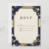 Invitation Luxury ivory navy blue gold floral RSVP (Devant)