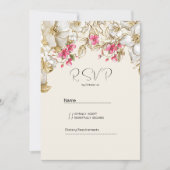 Invitation Luxury ivory pink white gold flowers RSVP  (Devant)