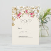 Invitation Luxury ivory pink white gold flowers RSVP  (Debout devant)