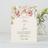 Invitation Luxury ivory pink white gold flowers wedding (Debout devant)