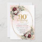 Invitation Luxury Maroon Peonies Eucalyptus 90th Birthday  (Devant)