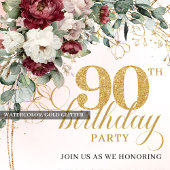Invitation Luxury Maroon Peonies Eucalyptus 90th Birthday 