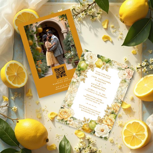 Invitation Luxury Mediterranean Lemons & Flowers Photo
