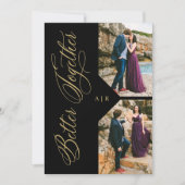 Invitation Luxury Modern 2 Photos Collage Golden Whimsical (Devant)