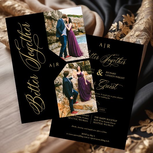 Invitation Luxury Modern 2 Photos Collage Golden Whimsical