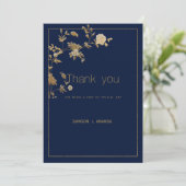 Invitation Luxury modern gold floral navy blue Thank You (Debout devant)