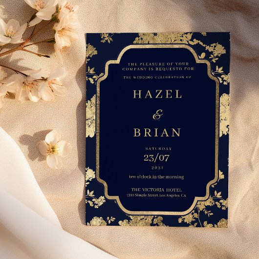 Invitation Luxury navy blue and gold floral Wedding