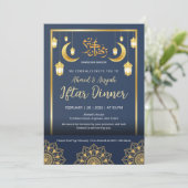 Invitation Luxury Navy Blue and Gold Mandala Iftar Dinner (Debout devant)