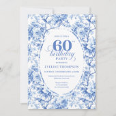 Invitation Luxury Navy Blue Roses Toile 60th Birthday Invite (Devant)