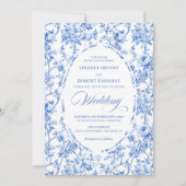 Invitation Luxury Navy Blue Toile Rose Floral Wedding Invite (Devant)