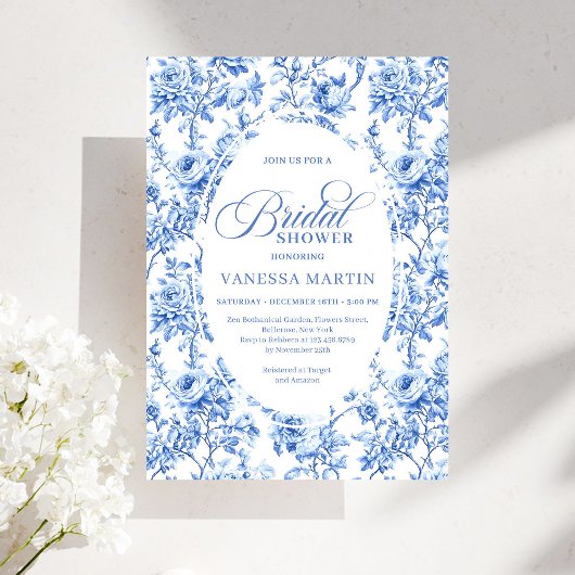 Invitation Luxury Navy Blue Toile Roses Bridal Shower Invites