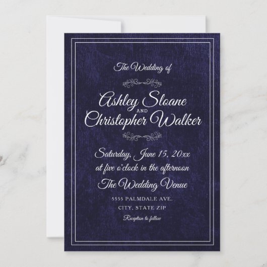 Invitation Luxury Navy Blue Velvet White Monogram QR code (Devant)