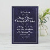Invitation Luxury Navy Blue Velvet White Monogram QR code (Debout devant)