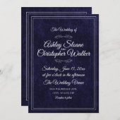 Invitation Luxury Navy Blue Velvet White Monogram QR code (Devant / Derrière)