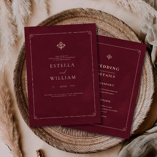 Invitation Luxury Old Money Wedding Burgundy Classic Wedding