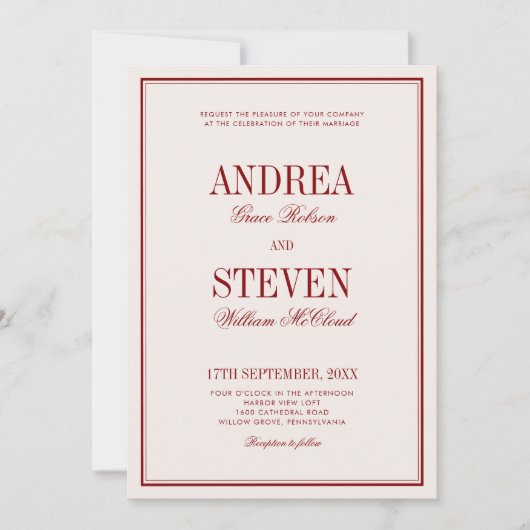Invitation Luxury Opera Deep Red Wedding  (Devant)