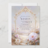 Invitation Luxury Ornate Gold Arch Pink Peony Floral Wedding (Devant)