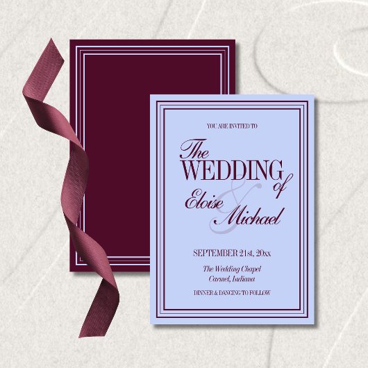Invitation Luxury Periwinkle and Plum Formal Wedding 