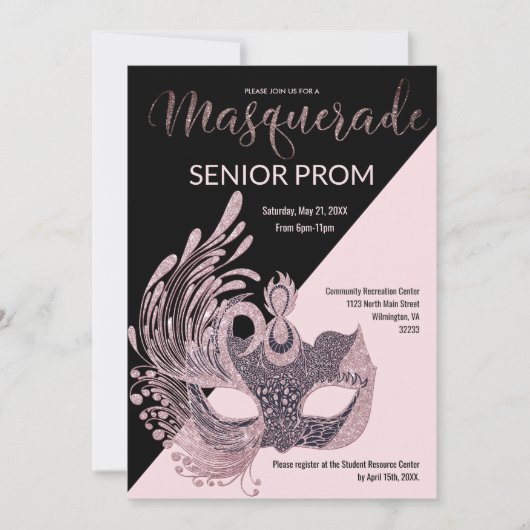 Invitation Luxury pink black silver glitter Masquerade Prom  (Devant)