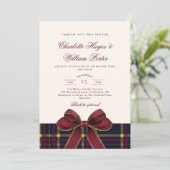 Invitation Luxury plaid Burgundy Bow Winter Weddding (Debout devant)