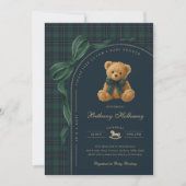 Invitation Luxury Polo Plaid Teddy Bear Boy Baby Shower (Devant)