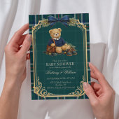 Invitation Luxury Preppy Teddy Bear Plaid Baby Shower 