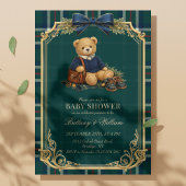 Invitation Luxury Preppy Teddy Bear Plaid Baby Shower 