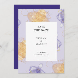 Invitation Luxury Purple & Golden Abstrait Enregistrer La Dat