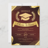 Invitation Luxury Red & Gold Graduation Party (Devant)