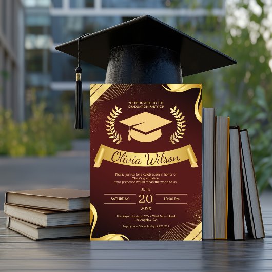 Invitation Luxury Red & Gold Graduation Party