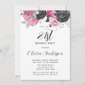 Invitation Luxury Rose Black Florals 21e fête d'anniversaire (Devant)