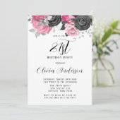 Invitation Luxury Rose Black Florals 21e fête d'anniversaire (Debout devant)