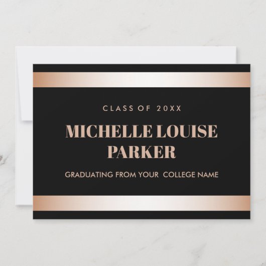 Invitation Luxury Rose Gold Black Photo Graduation (Devant)