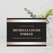 Invitation Luxury Rose Gold Black Photo Graduation (Debout devant)