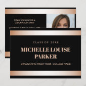 Invitation Luxury Rose Gold Black Photo Graduation (Devant / Derrière)