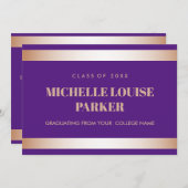 Invitation Luxury Rose Gold Purple Photo Graduation (Devant / Derrière)