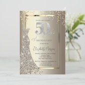 Invitation Luxury Shiny Diamonds Dress Gold 50th Birthday (Debout devant)