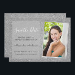 Invitation Luxury Silver Parties scintillant Sweet 16 Enregis<br><div class="desc">Luxury Silver Sparkle Parties scintillant Sweet sixteen Monogramme Nom et initiale Enregistrer la date Anniversaire Fête Photo Invitation. Cette image enregistrer la date invitation est parfait pour la Parties scintillant étincelante Sweet 16 Anniversaire Fête qui cherche à célébrer dans le style. Vous pouvez mettre à jour la carte d'invitation pour...</div>