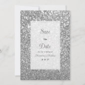 Invitation Luxury silver sparkly glitter glam Save The Date  (Devant)