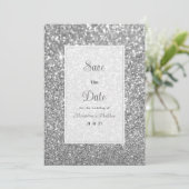 Invitation Luxury silver sparkly glitter glam Save The Date  (Debout devant)