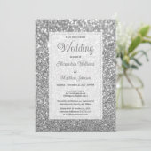 Invitation Luxury silver sparkly glitter glam Wedding  (Debout devant)