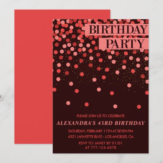 Invitation Luxury Sparkle Parties scintillant Confetti 43e an (Devant / Derrière)