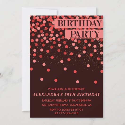 Invitation Luxury Sparkle Parties scintillant Confetti 59e an (Devant)