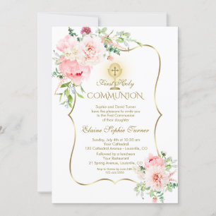 Invitation Luxury Spring Blush Floral Gold Holy Communion