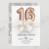 Invitation Luxury Sweet 16 Ballons Roses en or (Devant / Derrière)