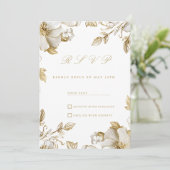 Invitation Luxury white and gold floral RSVP (Debout devant)