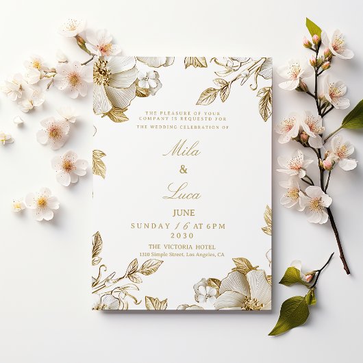 Invitation Luxury white and gold floral Wedding
