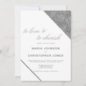 Invitation Luxury white classic script silver glitter wedding (Devant)
