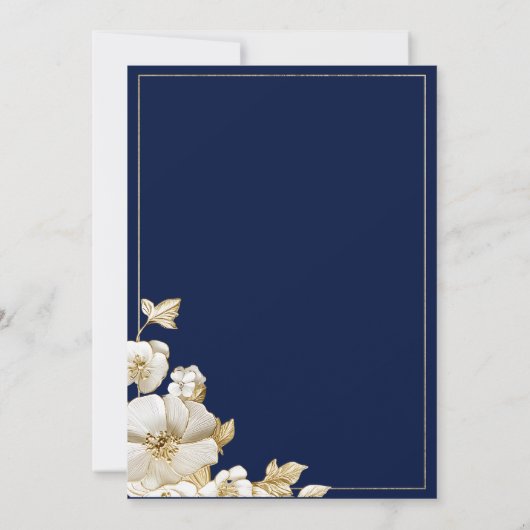 Invitation Luxury white gold floral navy blue Bridal Shower (Dos)